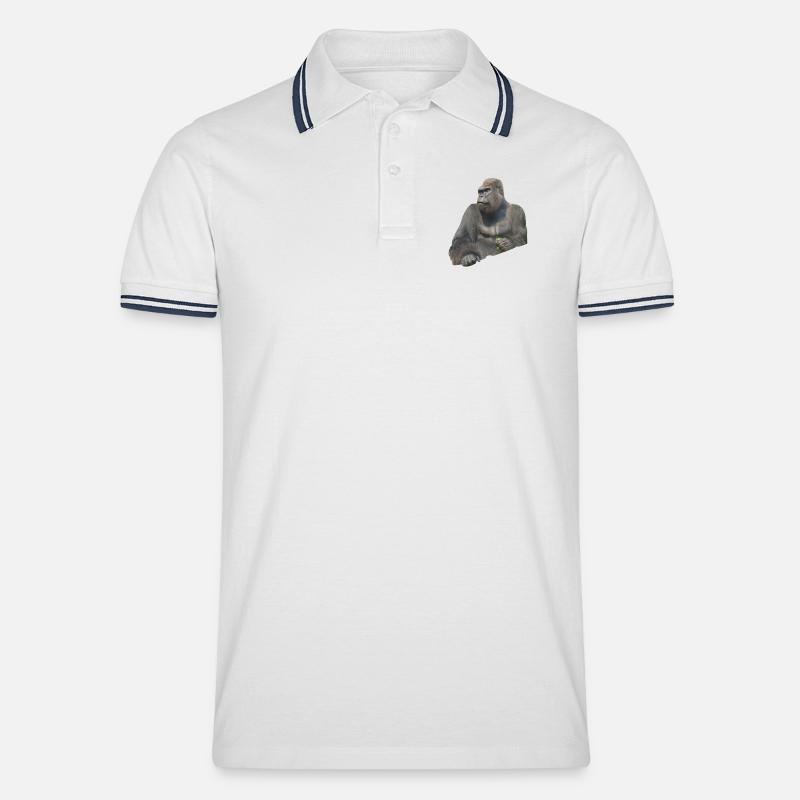 Gorilla - Männer Tipped Poloshirt - Weiß/Navy