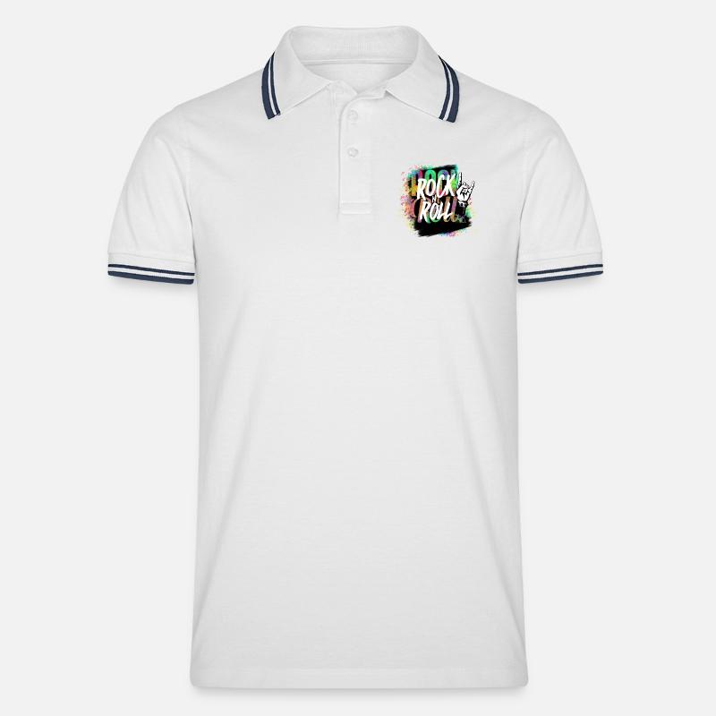 Rock n Roll Farbexplosion - Männer Tipped Poloshirt - Weiß/Navy
