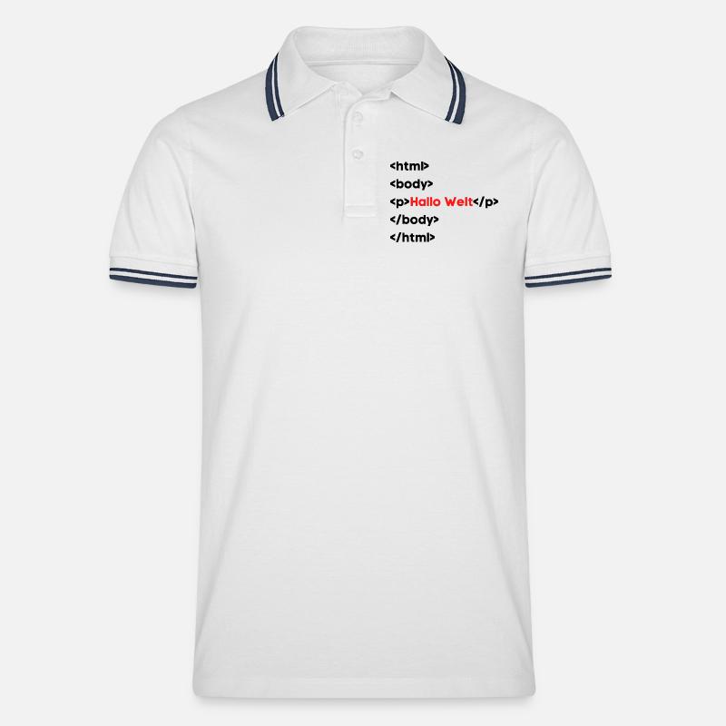 Hallo Welt HTML – Lustiges Programmierer & Coding  - Männer Tipped Poloshirt - Weiß/Navy
