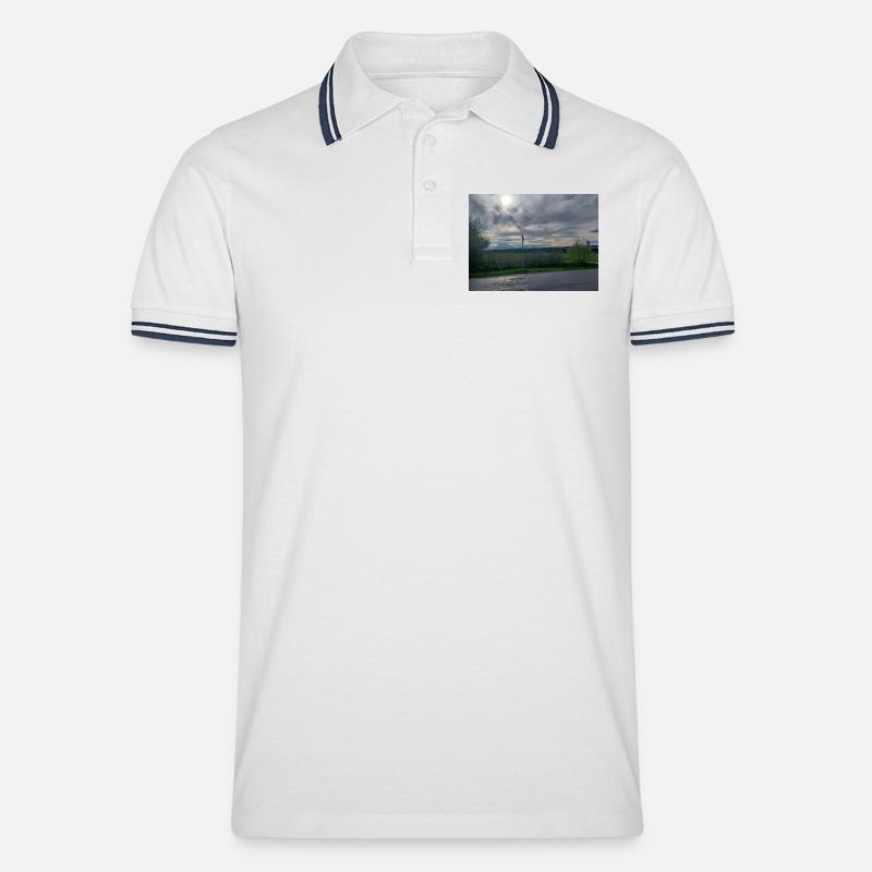 Abendstimmung südlicher Schwarzwald - Männer Tipped Poloshirt - Weiß/Navy