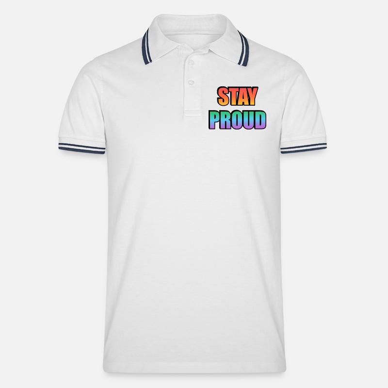 Stay Proud Gradient Text Design - Männer Tipped Poloshirt - Weiß/Navy