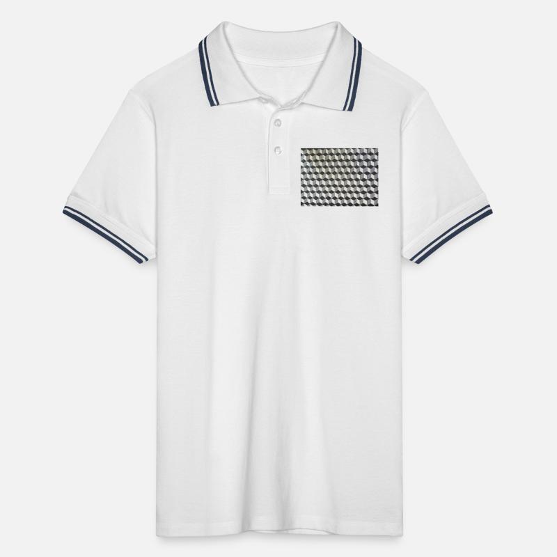 Three-dimensional cubes grayscale Men's Tipped Polo Shirt