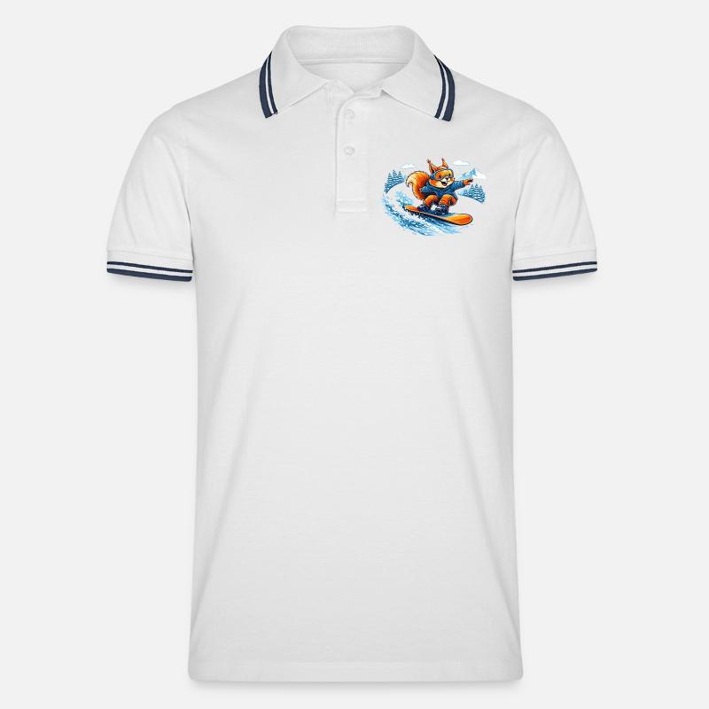 Lustiges Snowboard Eichhörnchen – Winter Fun - Männer Tipped Poloshirt - Weiß/Navy