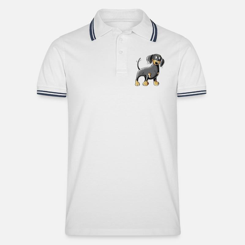 Happy Dachshund I Dackel I Teckel Hund Comic - Männer Tipped Poloshirt - Weiß/Navy