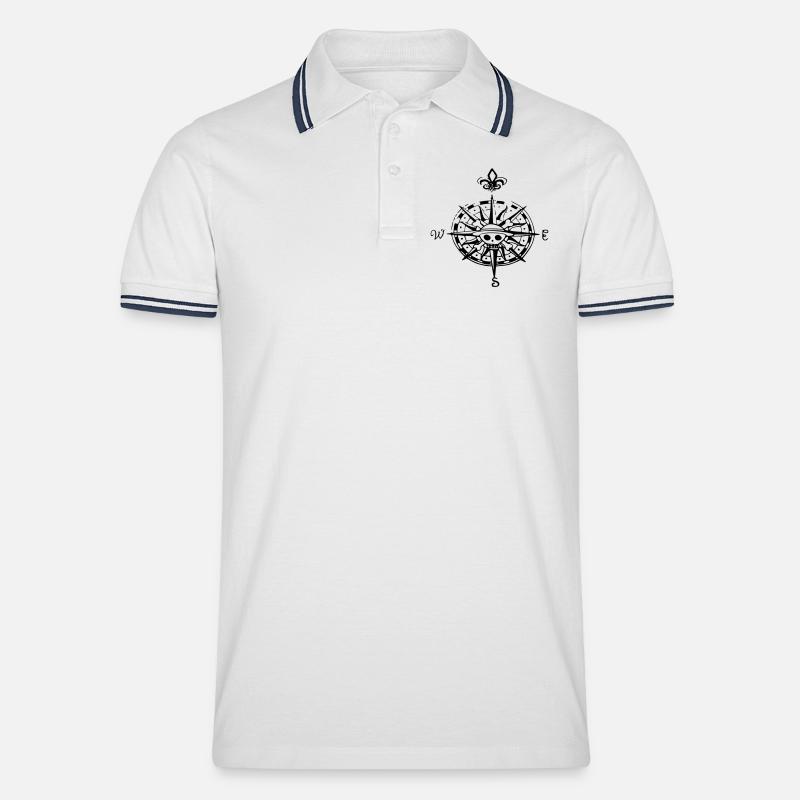 op compas Kompass - Männer Tipped Poloshirt - Weiß/Navy