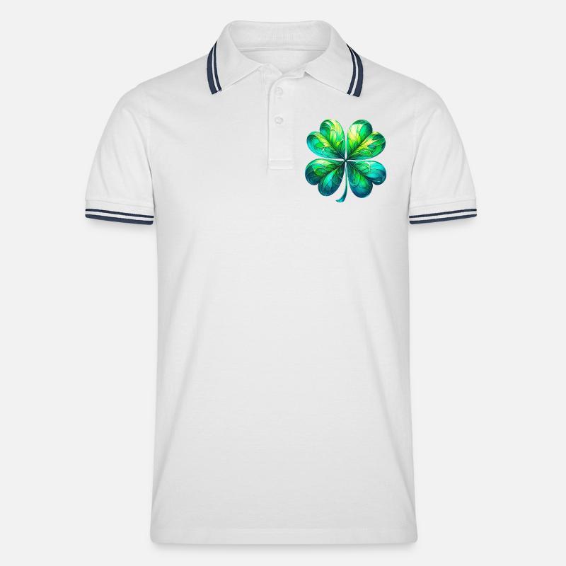 Vierblättriges Kleeblatt - Männer Tipped Poloshirt - Weiß/Navy