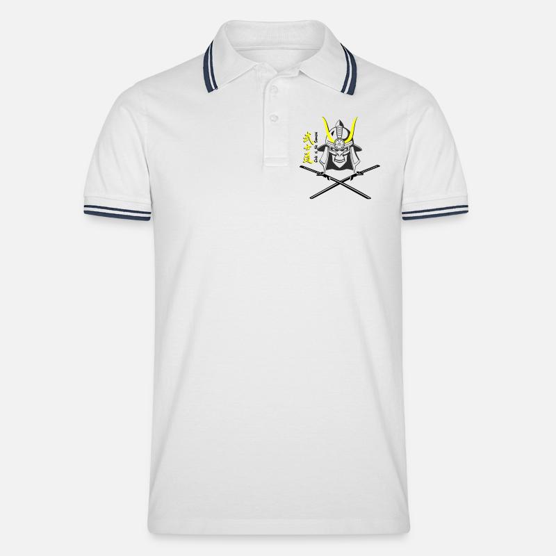 Samuraihelm Kabuto 5 - Männer Tipped Poloshirt - Weiß/Navy