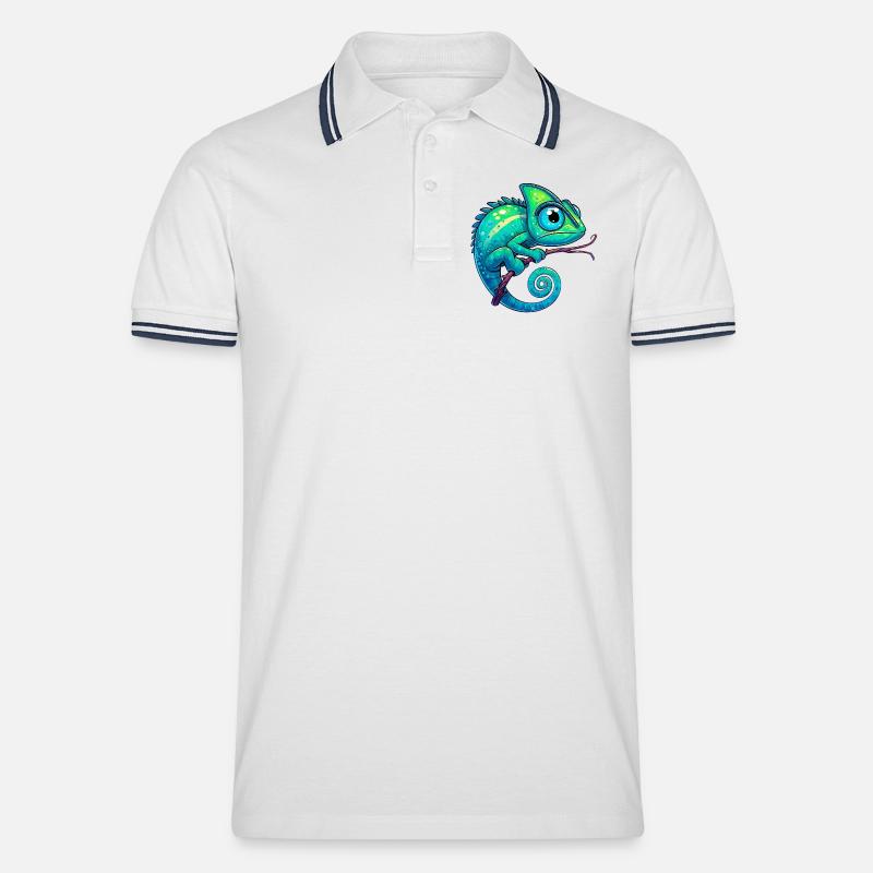Chamäleon - Männer Tipped Poloshirt - Weiß/Navy