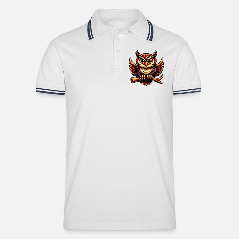 Eule - Männer Tipped Poloshirt - Weiß/Navy