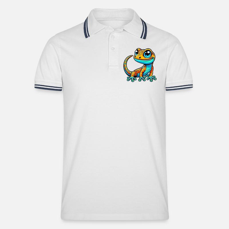 Gecko - Männer Tipped Poloshirt - Weiß/Navy
