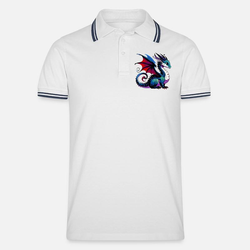 Drache - Männer Tipped Poloshirt - Weiß/Navy