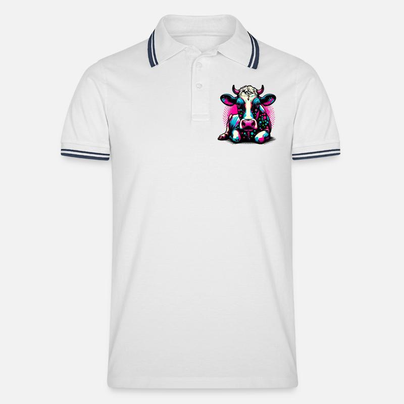 Kuh - Männer Tipped Poloshirt - Weiß/Navy