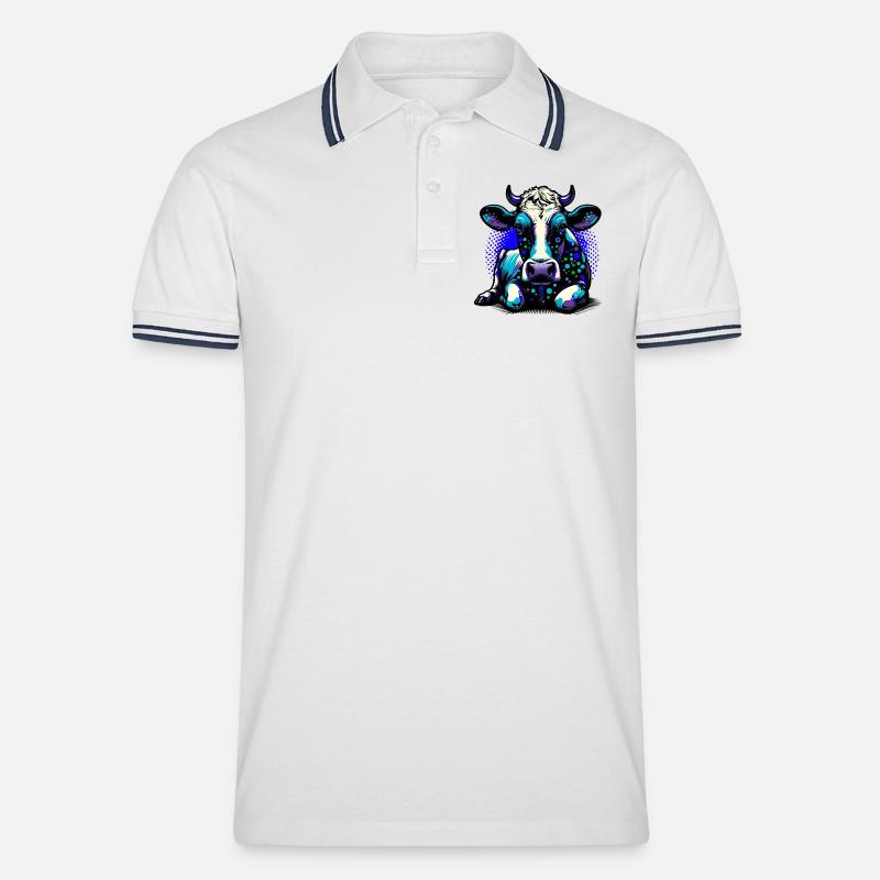 Kuh - Männer Tipped Poloshirt - Weiß/Navy