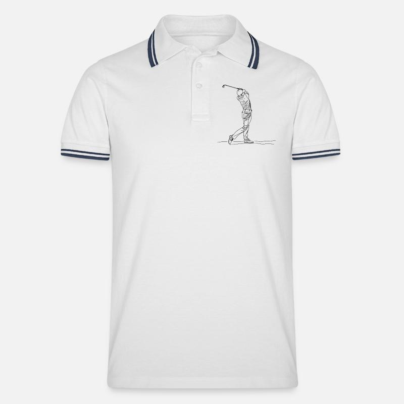 Golf Boy One Line Drawing - Männer Tipped Poloshirt - Weiß/Navy