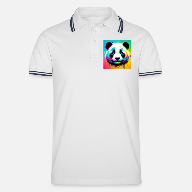 Panda - Männer Tipped Poloshirt - Weiß/Navy