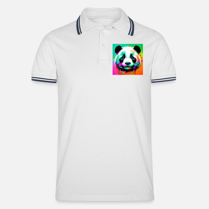 Panda - Männer Tipped Poloshirt - Weiß/Navy