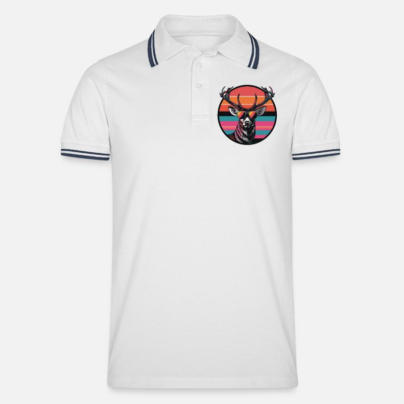 Hirsch mit Sonnenbrille - Männer Tipped Poloshirt - Weiß/Navy