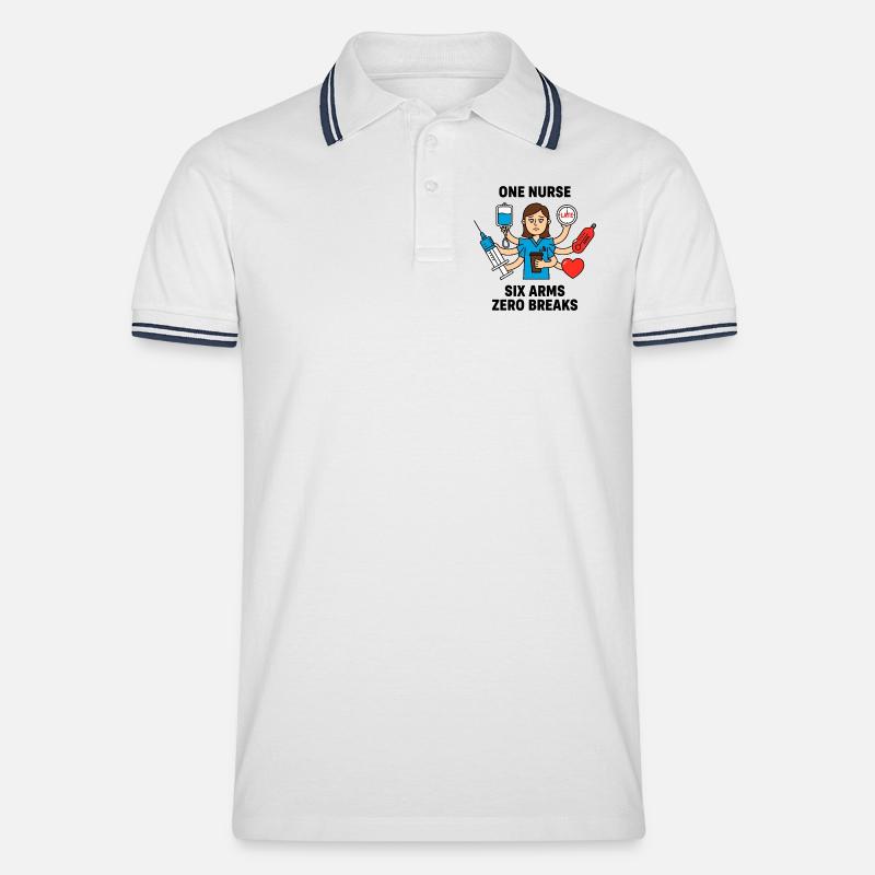Überfordertes Multitasking-Chaos der Krankenschwester - Männer Tipped Poloshirt - Weiß/Navy