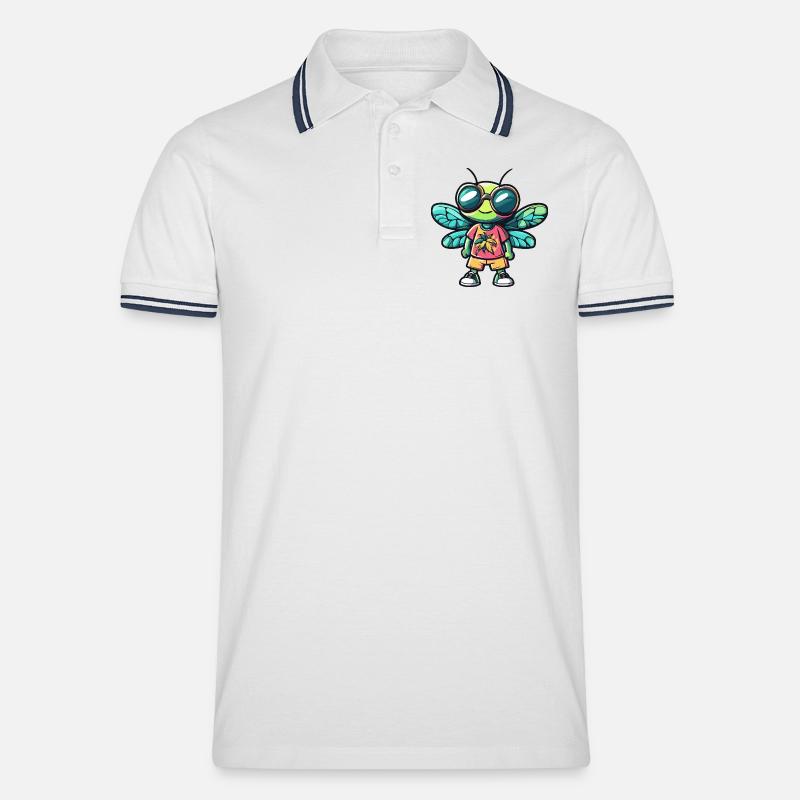 Libelle Comic Urlaub - Männer Tipped Poloshirt - Weiß/Navy