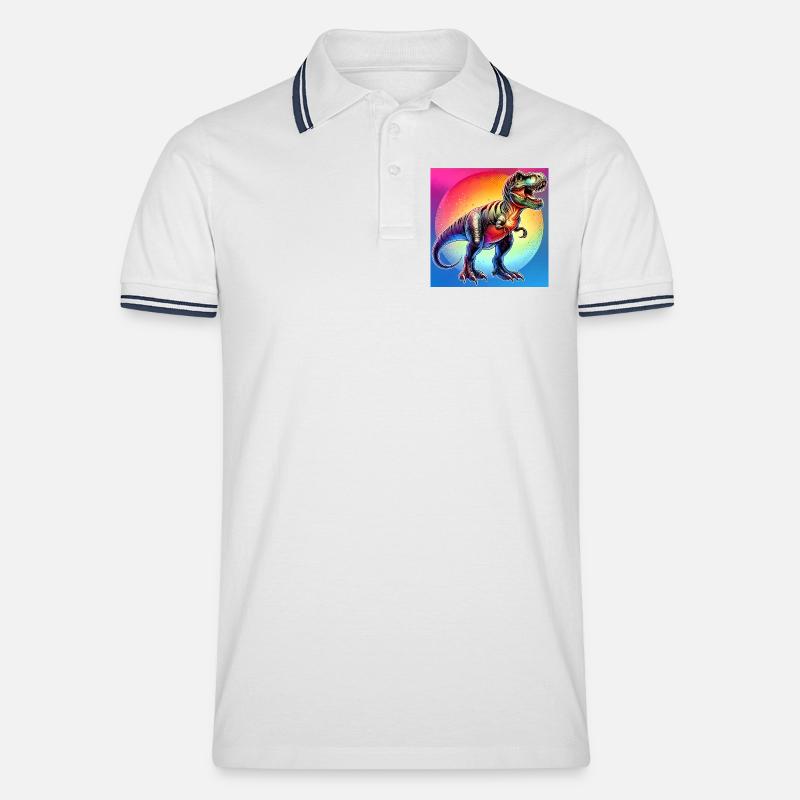 Dinosaurier - Männer Tipped Poloshirt - Weiß/Navy