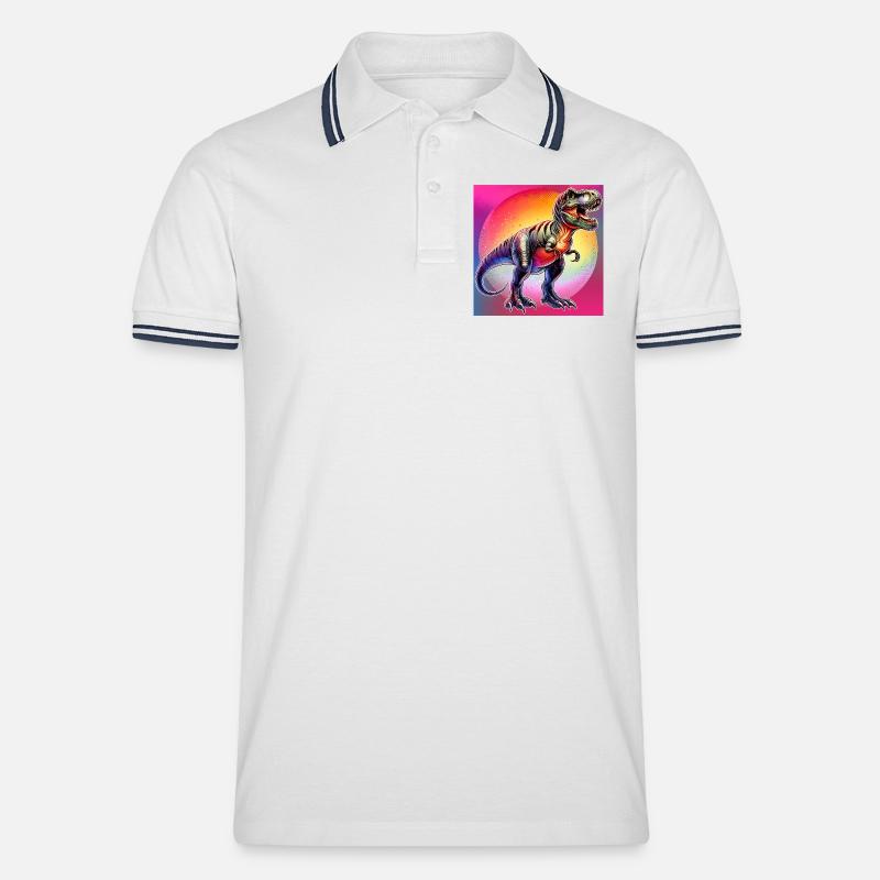 Dinosaurier - Männer Tipped Poloshirt - Weiß/Navy