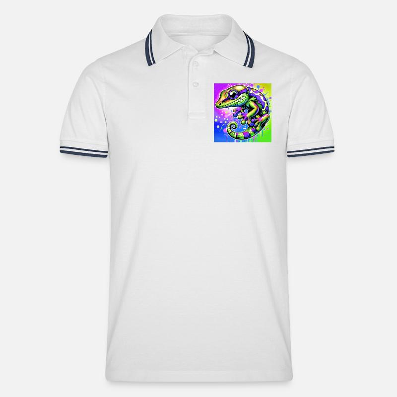Gecko - Männer Tipped Poloshirt - Weiß/Navy