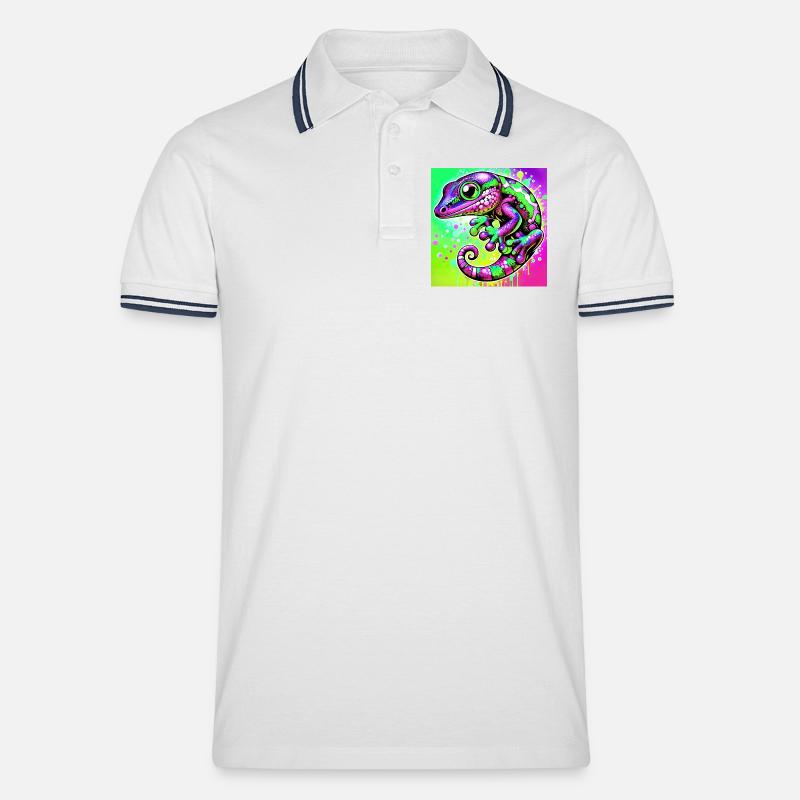 Gecko - Männer Tipped Poloshirt - Weiß/Navy