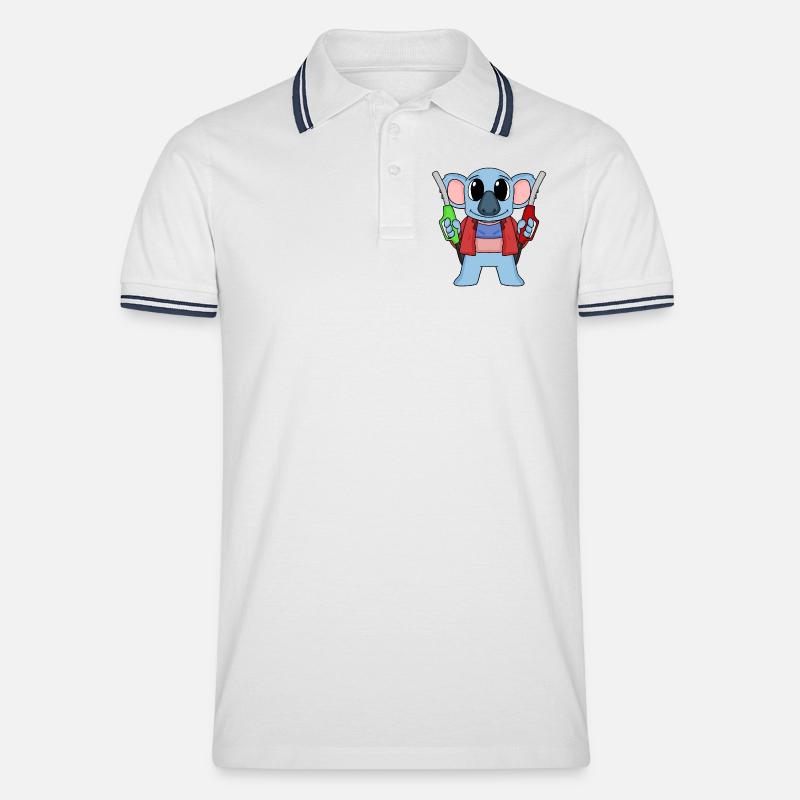 Tankwart Koala Tankstelle - Männer Tipped Poloshirt - Weiß/Navy
