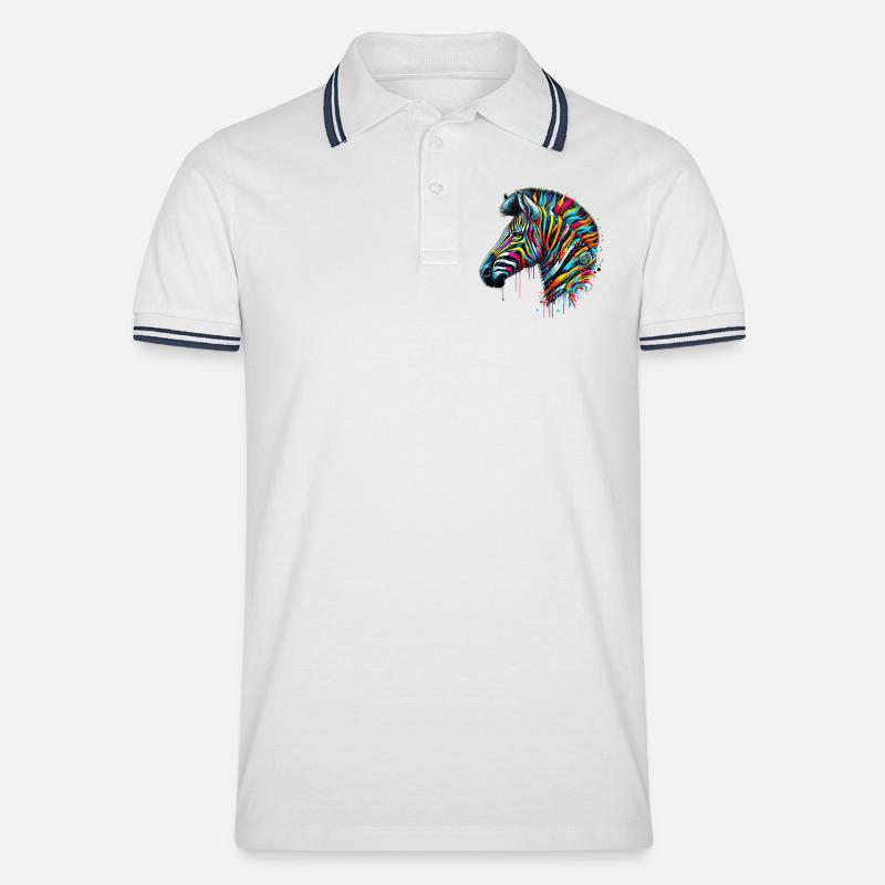 Zebra - Männer Tipped Poloshirt - Weiß/Navy
