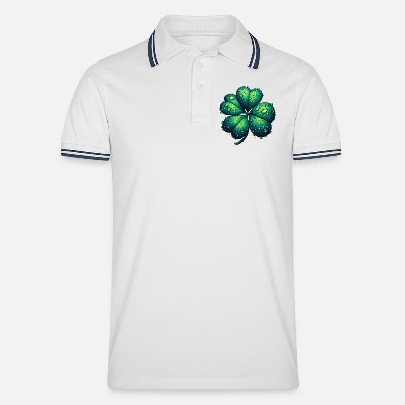 Vierblättriges Kleeblatt - Männer Tipped Poloshirt - Weiß/Navy
