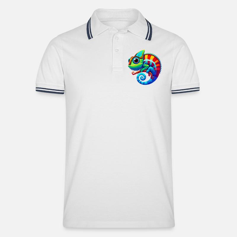 Chamäleon - Männer Tipped Poloshirt - Weiß/Navy