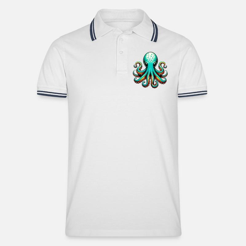 Krake - Männer Tipped Poloshirt - Weiß/Navy
