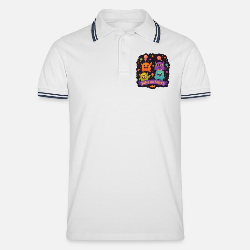 Süßes oder Saures - Monsterparty - Männer Tipped Poloshirt - Weiß/Navy