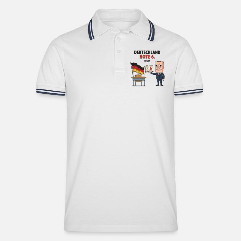 Deutschland Note 6 Motiv mit Lehrer  - Männer Tipped Poloshirt - Weiß/Navy