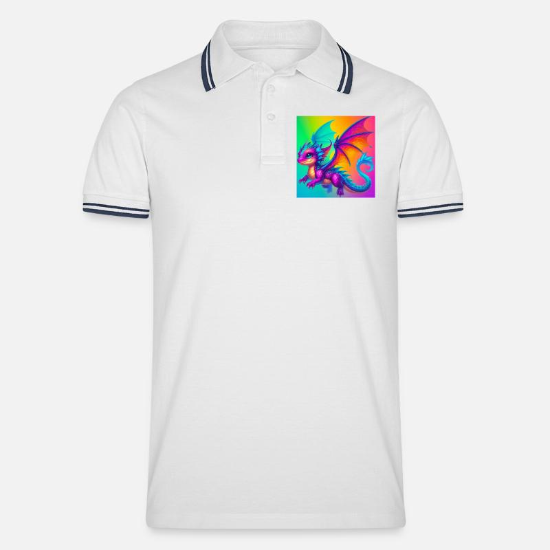 Drache - Männer Tipped Poloshirt - Weiß/Navy