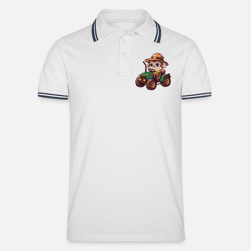 Affe Traktor Farmer - Männer Tipped Poloshirt - Weiß/Navy