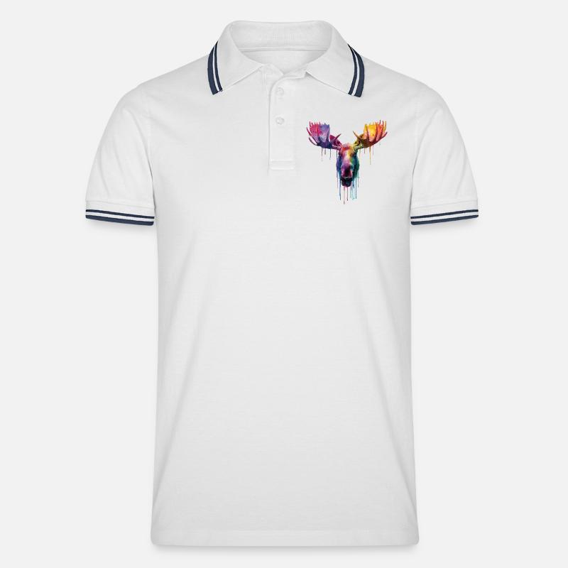 Elch Elchkopf - Männer Tipped Poloshirt - Weiß/Navy