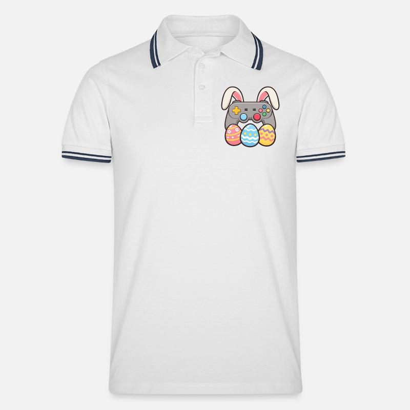 Bunny Gaming Controller Easter Gamer Spaß - Männer Tipped Poloshirt - Weiß/Navy