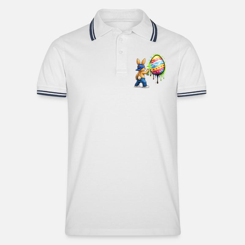Graffiti Hase mit Osterei - Männer Tipped Poloshirt - Weiß/Navy