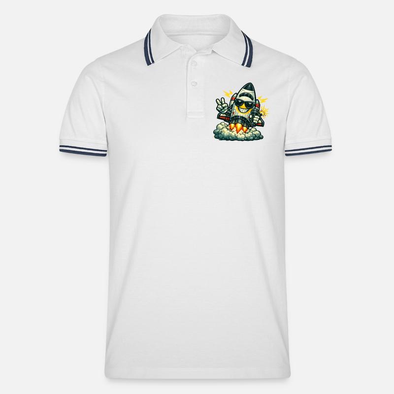 Space Rocket Duck mit Mikrofon - Männer Tipped Poloshirt - Weiß/Navy