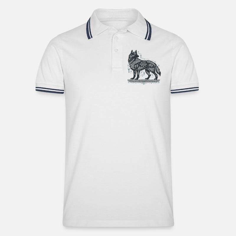 Nordischer Wolf mit Knotenmuster - Männer Tipped Poloshirt - Weiß/Navy