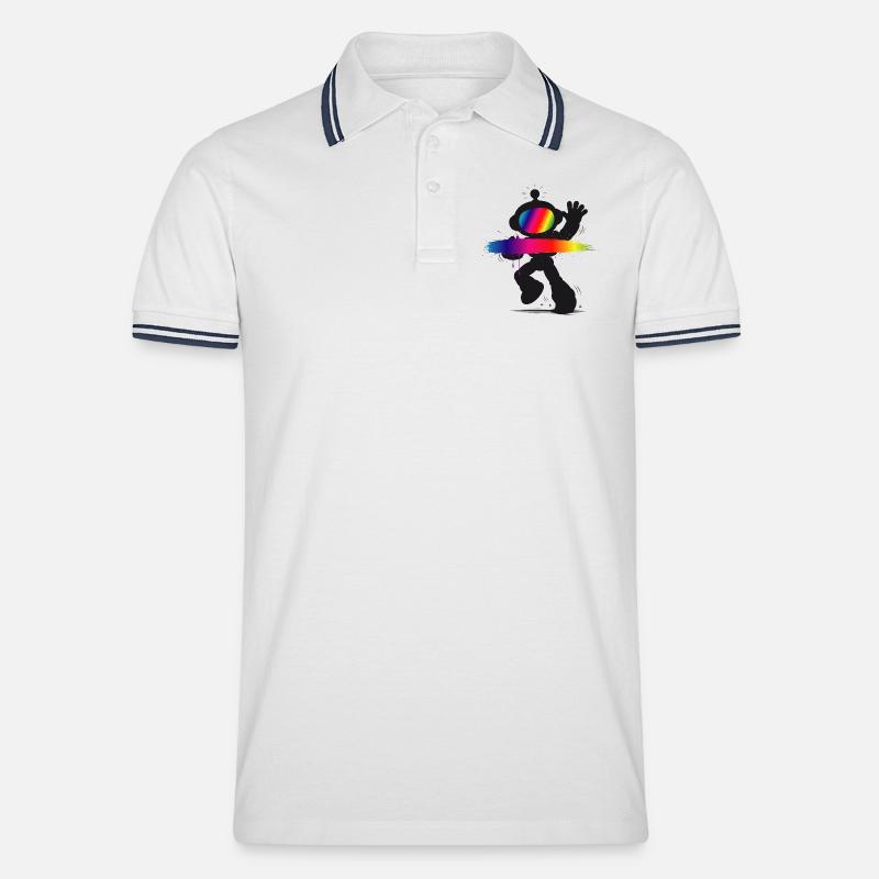 Robot Silhouette Rainbow Splash Design - Polo tipped Homme - blanc/marine