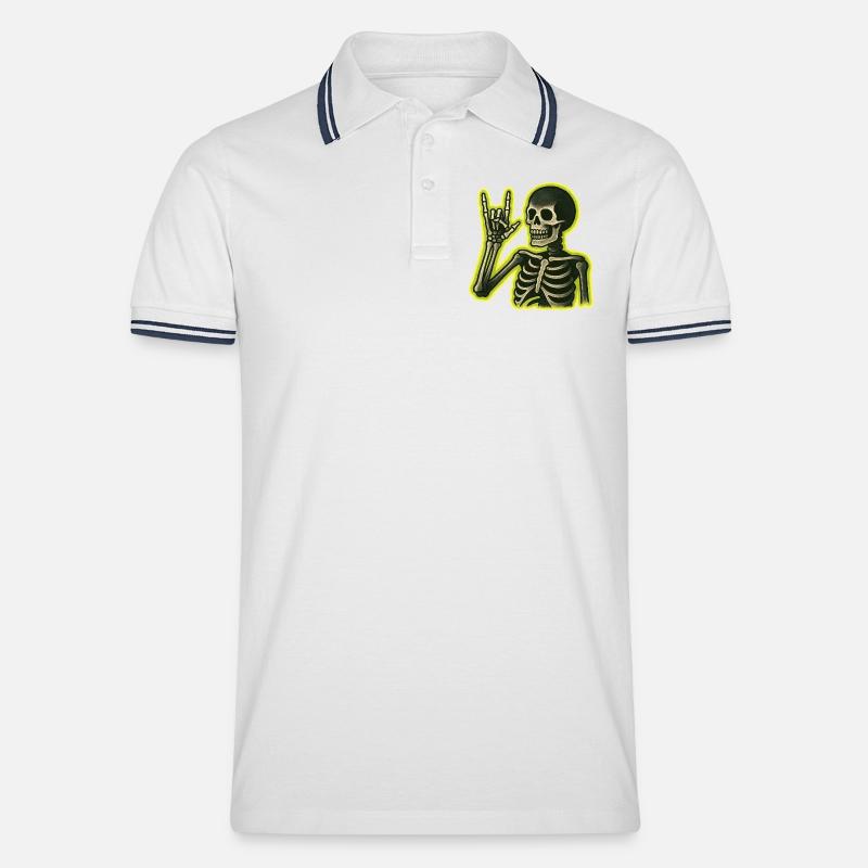 Neon Skeleton Rock Schild - Männer Tipped Poloshirt - Weiß/Navy