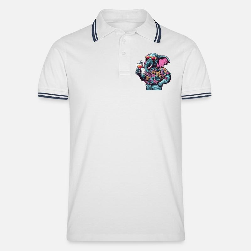 Elefant Comic Sommer - Männer Tipped Poloshirt - Weiß/Navy