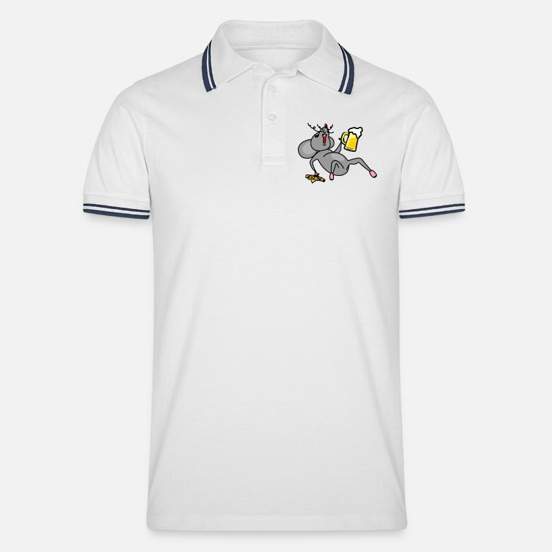 Mouse drunk with beer and cheese - Men's Tipped Polo Shirt - white/navy