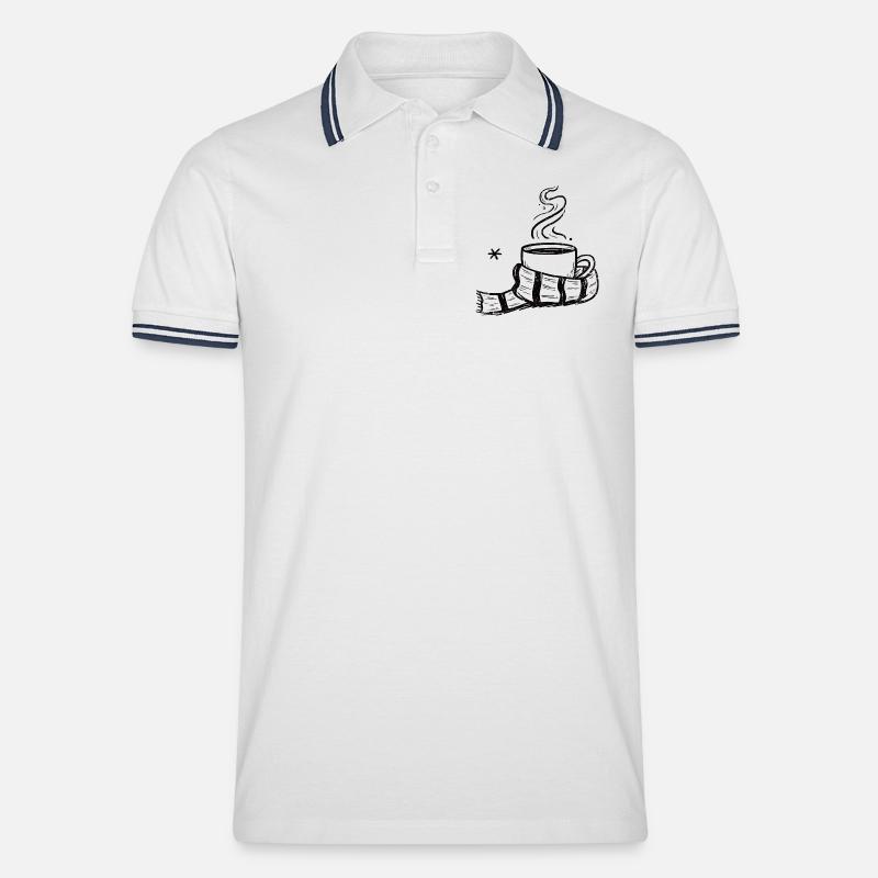 Gemütlicher Dampfbecher mit Schal - Männer Tipped Poloshirt - Weiß/Navy