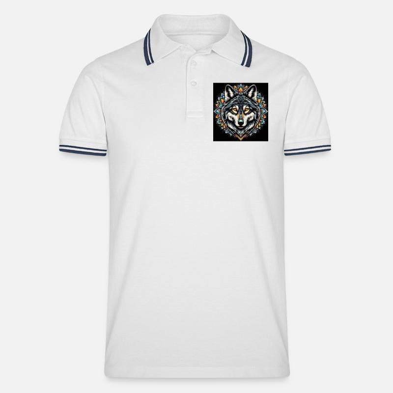Wolf - Männer Tipped Poloshirt - Weiß/Navy