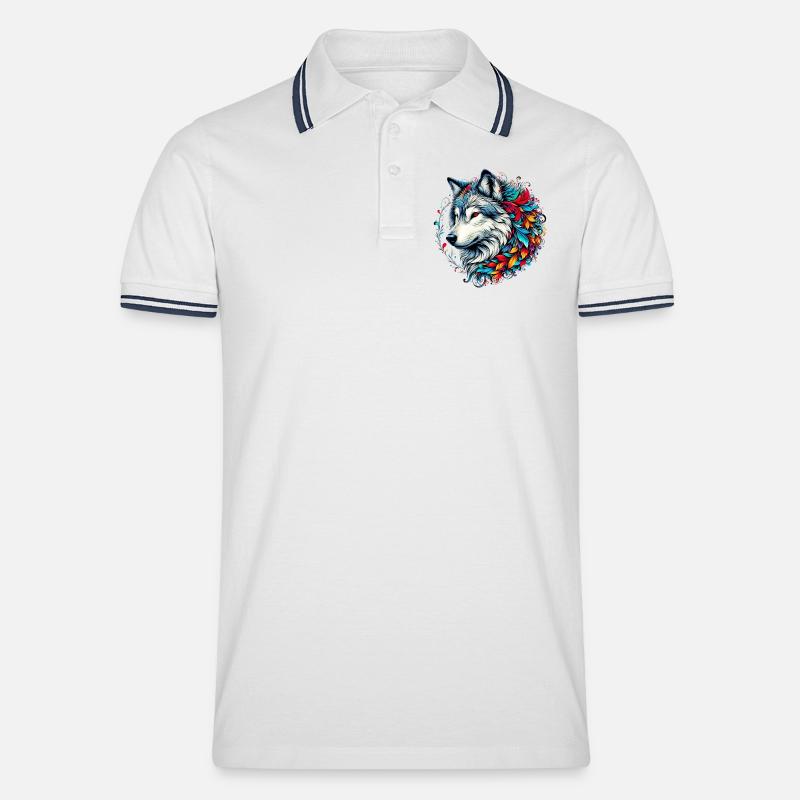 Wolf - Männer Tipped Poloshirt - Weiß/Navy