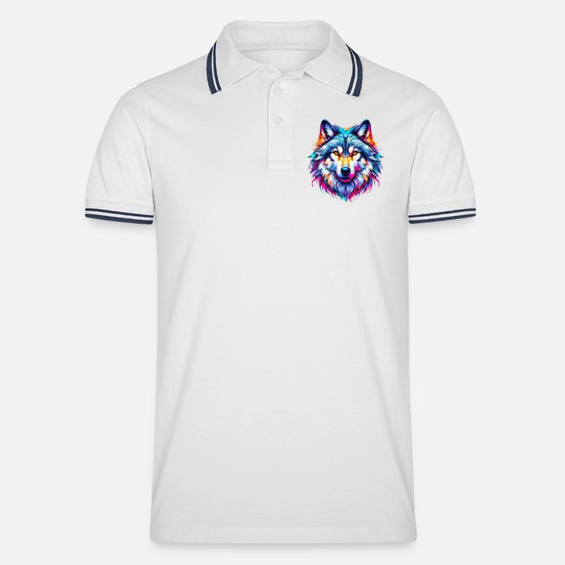 Wolf - Männer Tipped Poloshirt - Weiß/Navy