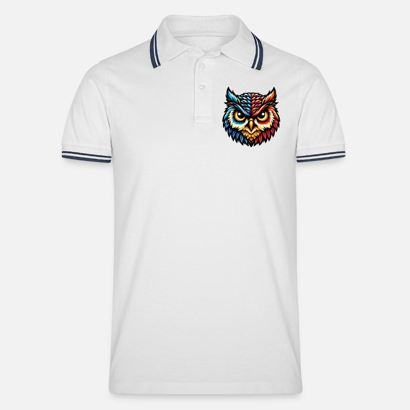 Eule - Männer Tipped Poloshirt - Weiß/Navy